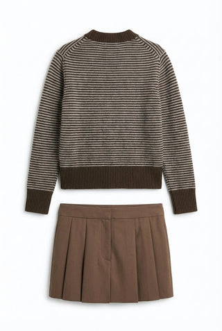 Maglia - Maglia riga girocollo 100% lana afa 6005 - Moro - VEVI