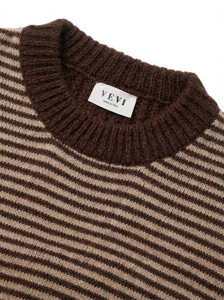 Maglia - Maglia riga girocollo 100% lana afa 6005 - Moro - VEVI