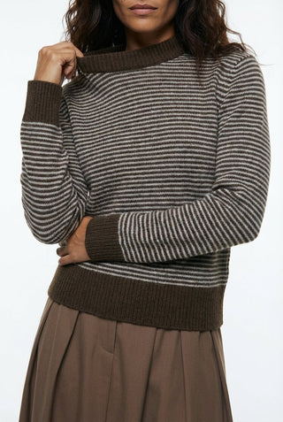 Maglia - Maglia riga girocollo 100% lana afa 6005 - Moro - VEVI