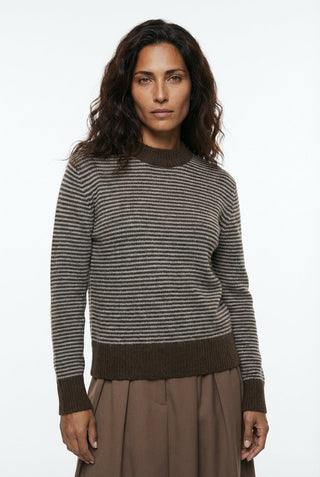 Maglia - Maglia riga girocollo 100% lana afa 6005 - Moro - VEVI