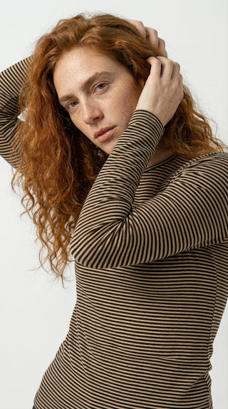 Maglia - Maglia riga girocollo - Cammello - VEVI