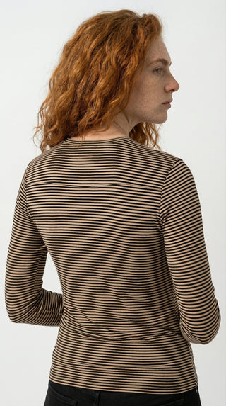 Maglia - Maglia riga girocollo - Cammello - VEVI