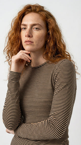 Maglia - Maglia riga girocollo - Cammello - VEVI