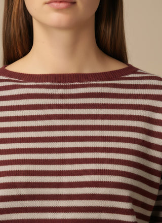 Maglia - Maglia riga misto lana cashmere - Bordeaux/grigio - vevi.it