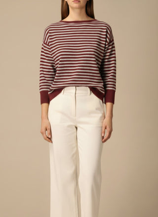 Maglia - Maglia riga misto lana cashmere - Bordeaux/grigio - vevi.it