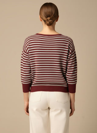 Maglia - Maglia riga misto lana cashmere - Bordeaux/grigio - vevi.it