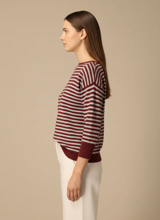 Maglia - Maglia riga misto lana cashmere - Bordeaux/grigio - vevi.it