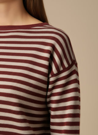Maglia - Maglia riga misto lana cashmere - Bordeaux/grigio - vevi.it