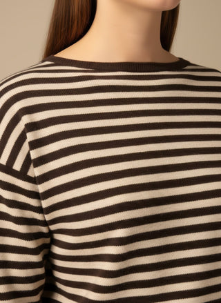 Maglia - Maglia riga misto lana cashmere - Moro/beige - vevi.it