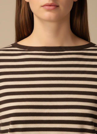 Maglia - Maglia riga misto lana cashmere - Moro/beige - vevi.it