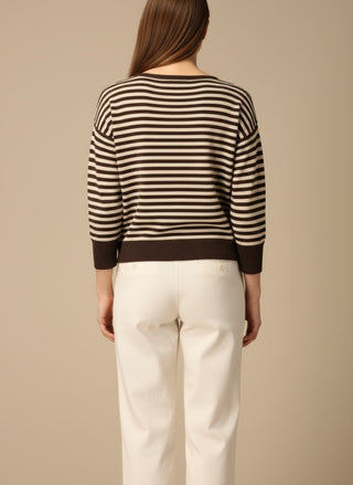 Maglia - Maglia riga misto lana cashmere - Moro/beige - vevi.it