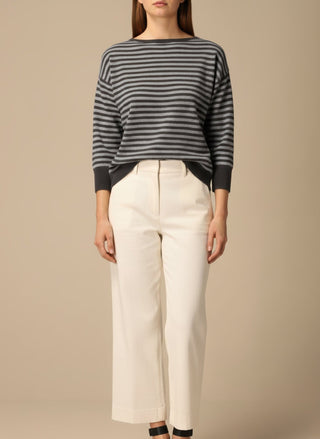 Maglia - Maglia riga misto lana cashmere - Nero/grigio - vevi.it