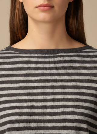 Maglia - Maglia riga misto lana cashmere - Nero/grigio - vevi.it