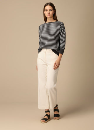 Maglia - Maglia riga misto lana cashmere - Nero/grigio - vevi.it