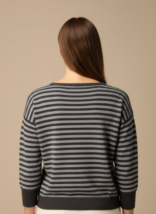 Maglia - Maglia riga misto lana cashmere - Nero/grigio - vevi.it