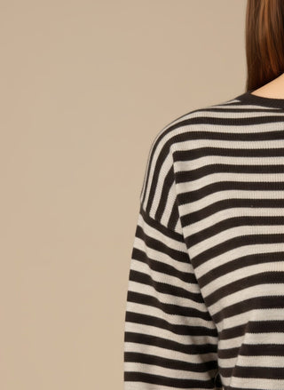 Maglia - Maglia riga misto lana cashmere - Nero/grigio - vevi.it