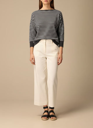 Maglia - Maglia riga misto lana cashmere - Nero/grigio - vevi.it