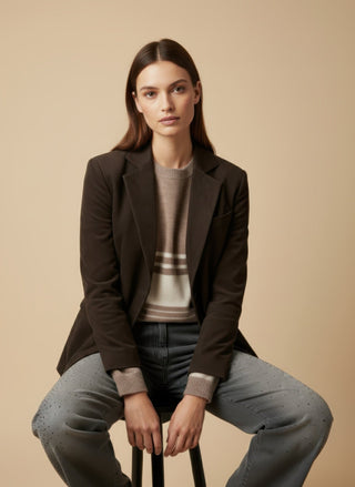 Maglia - Maglia righe 100% lana - Tortora melange - VEVI