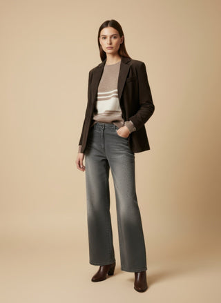 Maglia - Maglia righe 100% lana - Tortora melange - VEVI