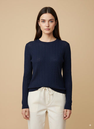 Maglia - Maglia treccia girocollo - Blu - vevi.it