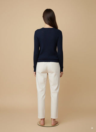 Maglia - Maglia treccia girocollo - Blu - vevi.it