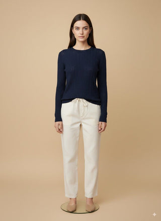 Maglia - Maglia treccia girocollo - Blu - vevi.it