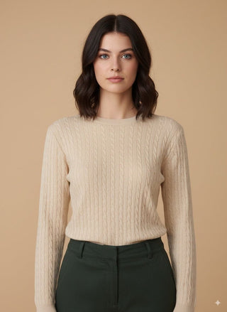 Maglia - Maglia treccia girocollo - Burro - vevi.it