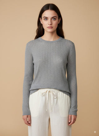 Maglia - Maglia treccia girocollo - Grigio chiaro melange - vevi.it