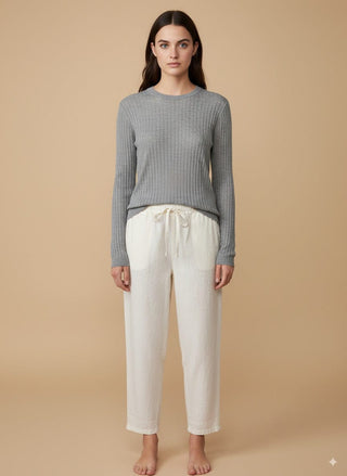 Maglia - Maglia treccia girocollo - Grigio chiaro melange - vevi.it