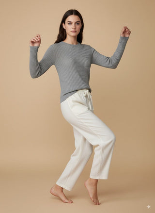 Maglia - Maglia treccia girocollo - Grigio chiaro melange - vevi.it