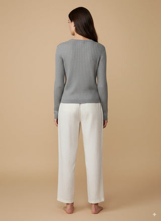 Maglia - Maglia treccia girocollo - Grigio chiaro melange - vevi.it