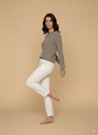 Maglia - Maglia treccia girocollo - Tortora - vevi.it