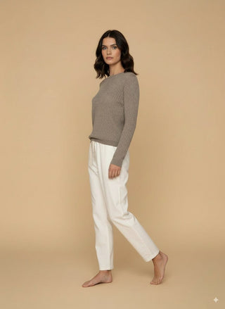 Maglia - Maglia treccia girocollo - Tortora - vevi.it