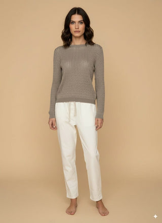 Maglia - Maglia treccia girocollo - Tortora - vevi.it