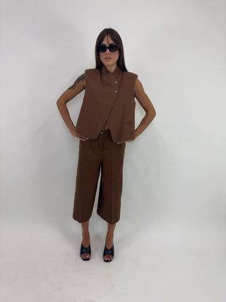 Pantalone - Pantalone 7/8 palazzo NRE703 - Bianco - VEVI