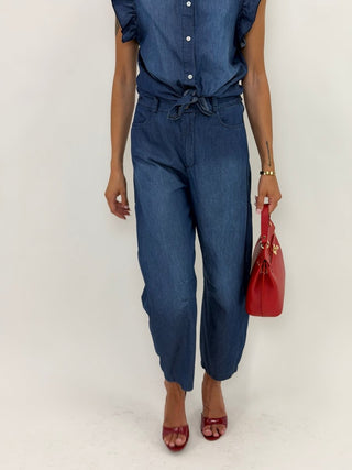 Pantalone - Pantalone chambray balloon NRE587 - blu medio denim - VEVI