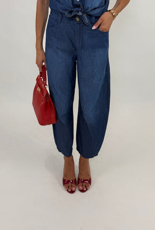 Pantalone - Pantalone chambray balloon NRE587 - blu medio denim - VEVI