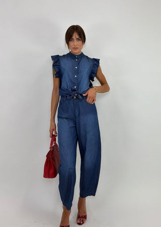 Pantalone - Pantalone chambray balloon NRE587 - blu medio denim - VEVI