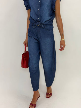 Pantalone - Pantalone chambray balloon NRE587 - blu medio denim - VEVI