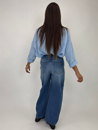 Pantalone - Pantalone denim balloon DFELE025 - blu medio denim - VEVI