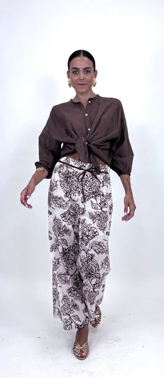 Pantalone - Pantalone fantasia mussola GFE7277-2 - Ecru - VEVI