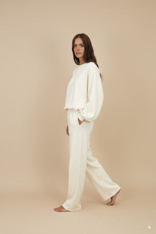 Pantalone - Pantalone felpa palazzo elastico - Burro - vevi.it