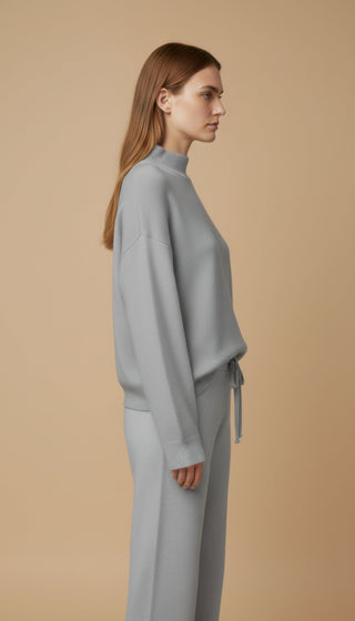 Pantalone - Pantalone in maglia coulisse - Beige melange - vevi.it