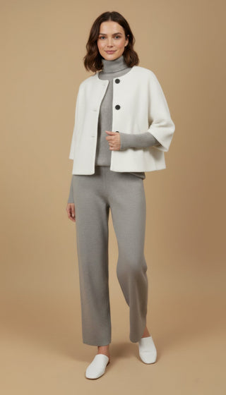 Pantalone - Pantalone in maglia coulisse - Beige melange - vevi.it