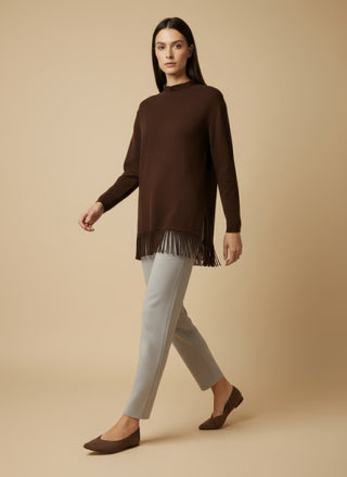 Pantalone - Pantalone in maglia coulisse - Beige melange - VEVI