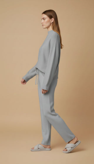 Pantalone - Pantalone in maglia coulisse - Beige melange - vevi.it