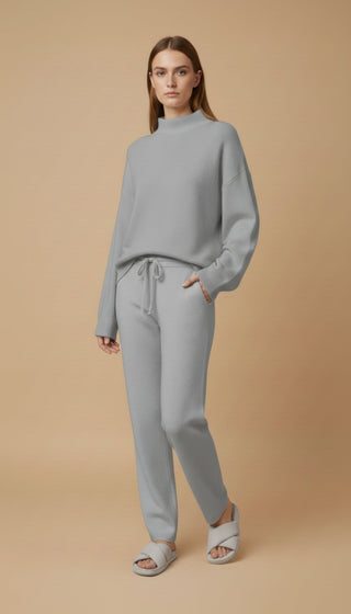 Pantalone - Pantalone in maglia coulisse - Beige melange - vevi.it