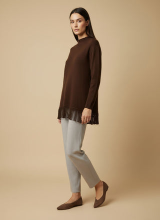 Pantalone - Pantalone in maglia coulisse - Beige melange - VEVI