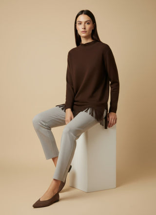 Pantalone - Pantalone in maglia coulisse - Beige melange - VEVI