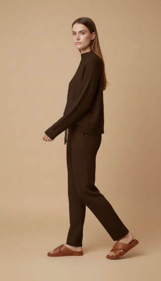 Pantalone - Pantalone in maglia coulisse - Marrone - vevi.it